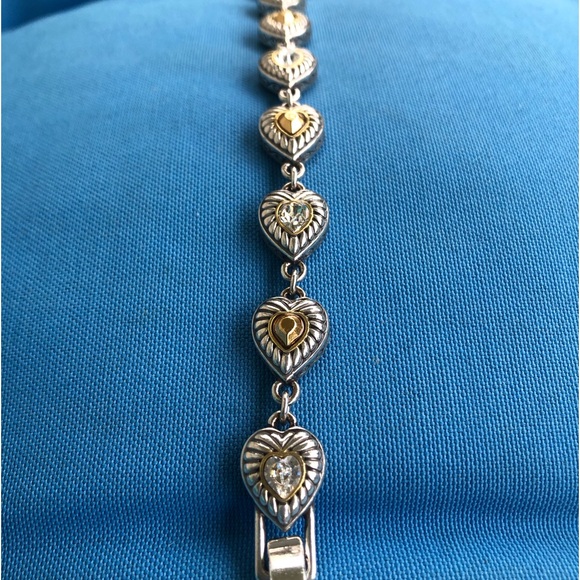 Brighton Heiress Heart Link Bracelet Crystal Silver and Gold Logo Clasp with Tag - Picture 13 of 16